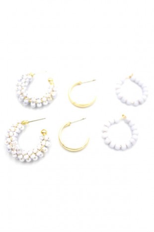 Boncuklu Küpe Seti - Beyaz Boncuklu Küpe Seti - Beyaz