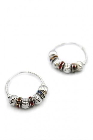 Taşlı Halka Küpe - Gümüş Taşlı Halka Küpe - Gümüş