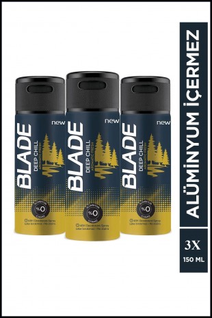 3 Adet Blade Deep Chill Erkek Deodorant 150 Ml Hızlı Kurur, Leke Bırakmaz