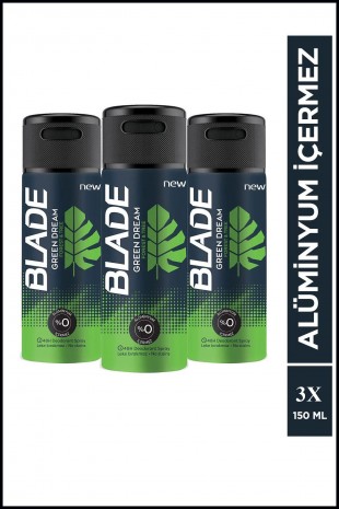 3 Adet Blade Green Dream Erkek Deodorant 150 Ml Hızlı Kurur, Leke Bırakmaz 3 Adet Blade Green Dream Erkek Deodorant 150 Ml Hızlı Kurur, Leke Bırakmaz