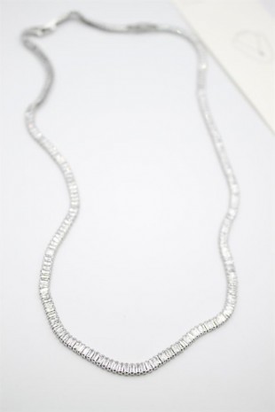 Küçük Baget Taşlı Su Yolu Kolye - Gümüş Küçük Baget Taşlı Su Yolu Kolye - Gümüş