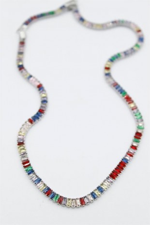 Orta Boy Renkli Su Yolu Kolye - Gümüş Orta Boy Renkli Su Yolu Kolye - Gümüş