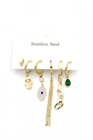 Çelik Set Küpe - Altın