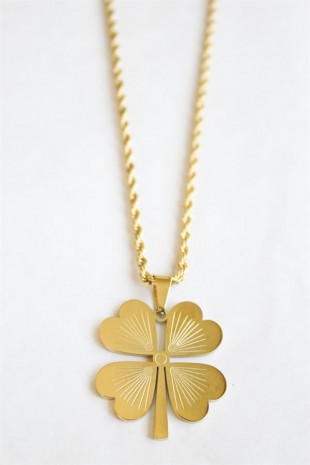 Çelik Yonca Kolye - Altın Çelik Yonca Kolye - Altın