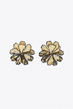 Siyah Detaylı Çiçek Küpe - Altın Siyah Detaylı Çiçek Küpe - Altın