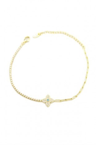 Taşlı Yonca Bileklik - Altın Taşlı Yonca Bileklik - Altın