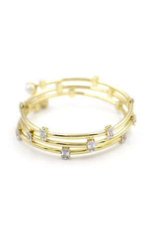 Baget Taşlı Sarmal Bilezik - Altın Baget Taşlı Sarmal Bilezik - Altın