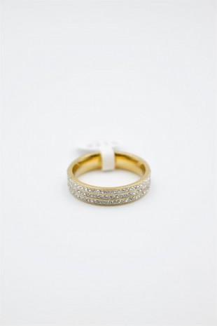 6'lı Taşlı Çelik Yüzük - Altın 6'lı Taşlı Çelik Yüzük - Altın