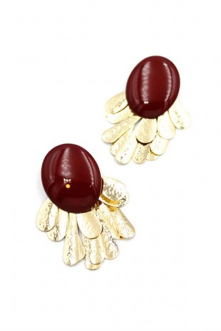 Taşlı Küpe - Bordo