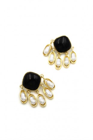 İnci Sallantılı Küpe - Siyah İnci Sallantılı Küpe - Siyah