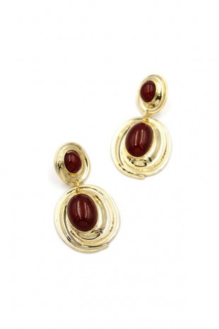 Taşlı Küpe - Bordo Taşlı Küpe - Bordo