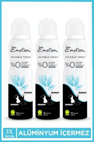 3 Adet Emotion Invisible Fresh Black & White Kadın Deodorant 150ml Vegan, Leke Bırakmaz 3 Adet Emotion Invisible Fresh Black & White Kadın Deodorant 150ml Vegan, Leke Bırakmaz
