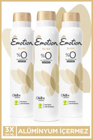 3 Adet Emotion Bliss Kadın Vegan Deodorant 150 Ml Hızlı Kurur , Leke Bırakmaz 3 Adet Emotion Bliss Kadın Vegan Deodorant 150 Ml Hızlı Kurur , Leke Bırakmaz