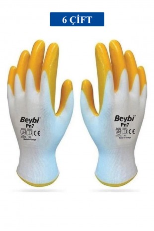 Pn7 Sarı Iş Eldiveni Polyester Örme Nitril Beybi No:10 Royaleks Group - 6 Çift
