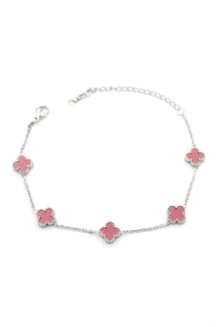 Gümüş VC Yonca Bileklik - Pembe Gümüş VC Yonca Bileklik - Pembe