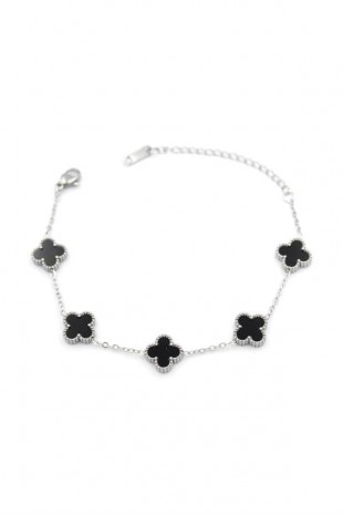 Vc Yonca Bileklik - Gümüş 11mm - Siyah Vc Yonca Bileklik - Gümüş 11mm - Siyah