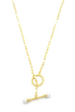 İncili Ezme Zincir Kolye - Altın İncili Ezme Zincir Kolye - Altın