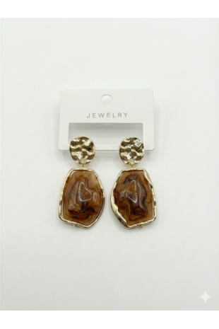 Akrilik Taşlı Küpe - Kahverengi