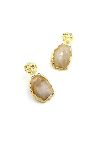 Akrilik Taşlı Küpe - Krem