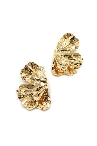 Plaka Yaprak Küpe - Altın