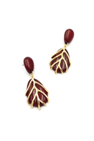 Yaprak Küpe - Bordo Yaprak Küpe - Bordo