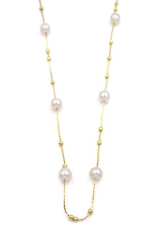 İncili Zincir Kolye - 14K Altın