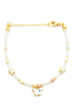 Kelebek Boncuk Bileklik - İnci Beyaz