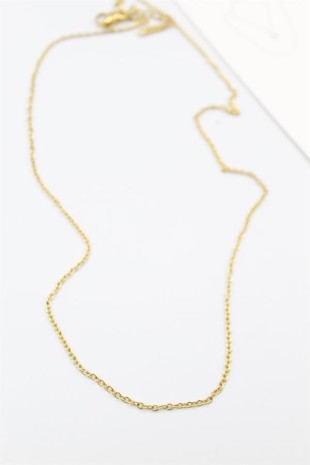 Çelik Zincir Kolye - 45 cm - Altın