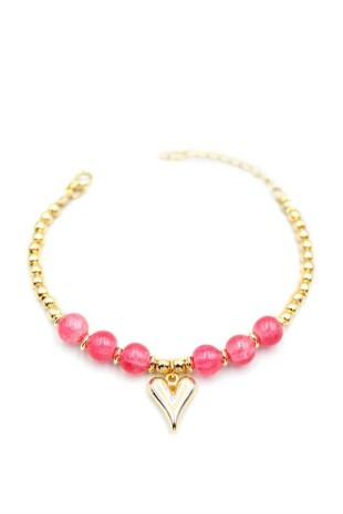 Boncuklu Kalp Bileklik - Pembe