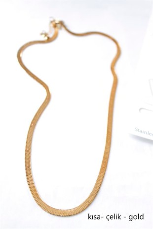 Kısa İtalyan Çelik Kolye-45 CM - Altın