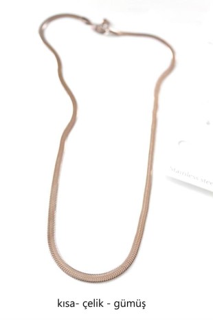 Kısa İtalyan Çelik Kolye-45 CM - Gümüş