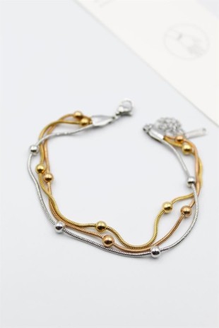 Üç Zincirli Toplu Çelik Bileklik - ÇOK RENKLİ Üç Zincirli Toplu Çelik Bileklik - ÇOK RENKLİ