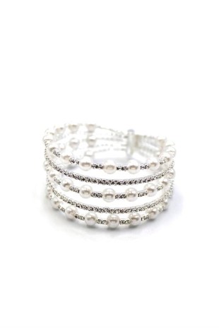 Beş Sıra İncili Su Yolu Bileklik - Gümüş