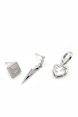 3'lü Kalp Küpe - Gümüş 3'lü Kalp Küpe - Gümüş