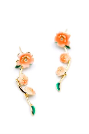 Mineli Çiçek Küpe - Turuncu Mineli Çiçek Küpe - Turuncu