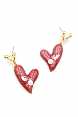 Mineli Kalp Küpe - Bordo Mineli Kalp Küpe - Bordo