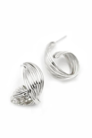 Metal Kıvrımlı Küpe - Gümüş