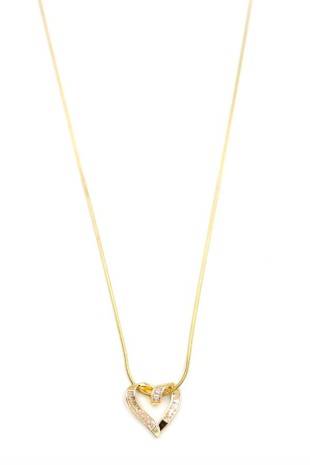 Taşlı Kalp Kolye - Altın