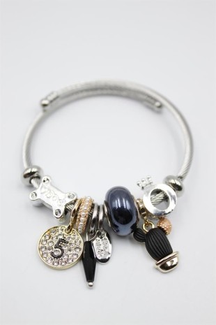 Çelik Charmlı Kaktüs Bilezik - Siyah Çelik Charmlı Kaktüs Bilezik - Siyah