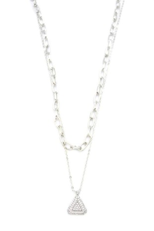 Çoklu Üçgen Kolye - Gümüş