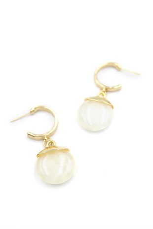 Taşlı Halkalı Küpe - Krem Taşlı Halkalı Küpe - Krem