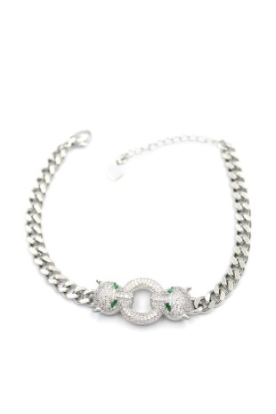 Zirkon Taşlı Leopar Bileklik - Gümüş