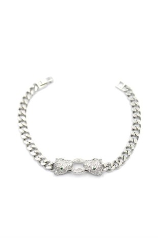 Zirkon Taşlı Leopar Bileklik - Gümüş