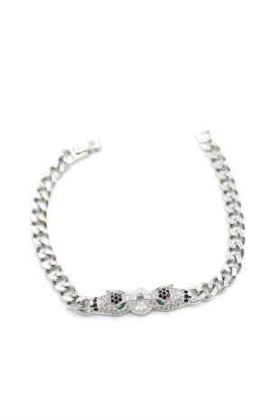 Zirkon Taşlı Leopar Bileklik - Gümüş