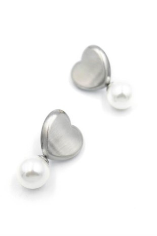 İnci Kalp Küpe - Gümüş İnci Kalp Küpe - Gümüş