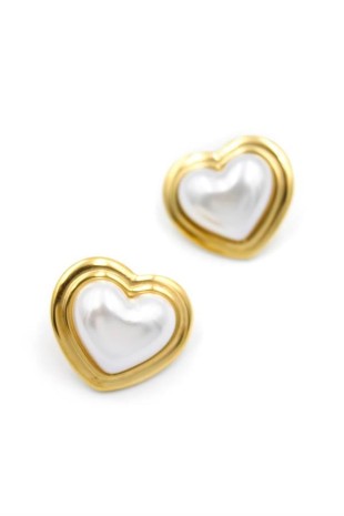 İnci Kalp Küpe - Altın İnci Kalp Küpe - Altın