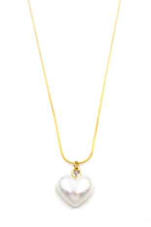 İnci Kalp Kolye - Altın