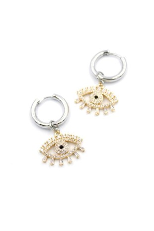 Zirkon Taşlı Göz Halka Küpe - Altın Zirkon Taşlı Göz Halka Küpe - Altın