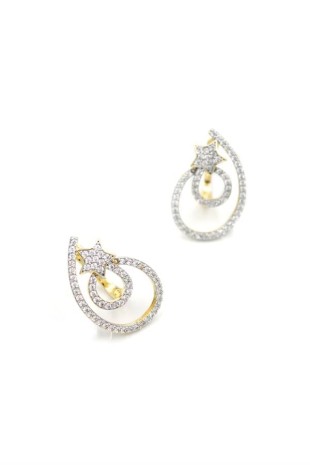 Taşlı Halka Küpe - Altın Taşlı Halka Küpe - Altın