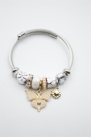 Çelik Charmlı Kelebek Bileklik - Beyaz Çelik Charmlı Kelebek Bileklik - Beyaz